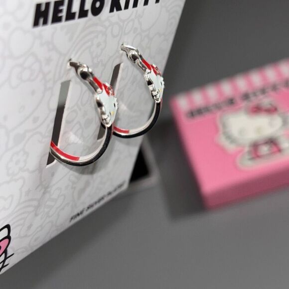 Hello kitty silver plated hoop earrings red white new - Picture 5 of 10